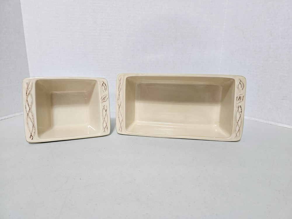 Tastefully Simple Green Leaf Pattern, Square/Oblong Baking Dishes, 4 Dip Trays