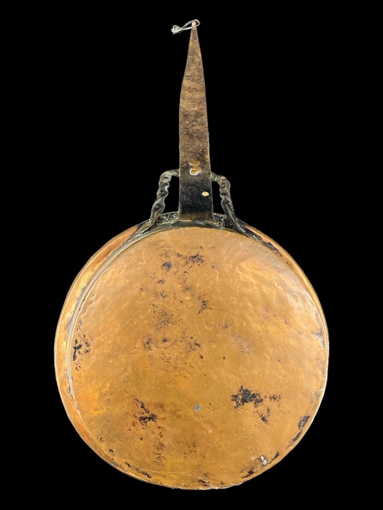Antique Hammered Copper Pan w/ Iron Long Handle 8.25" Diameter 2" Depth