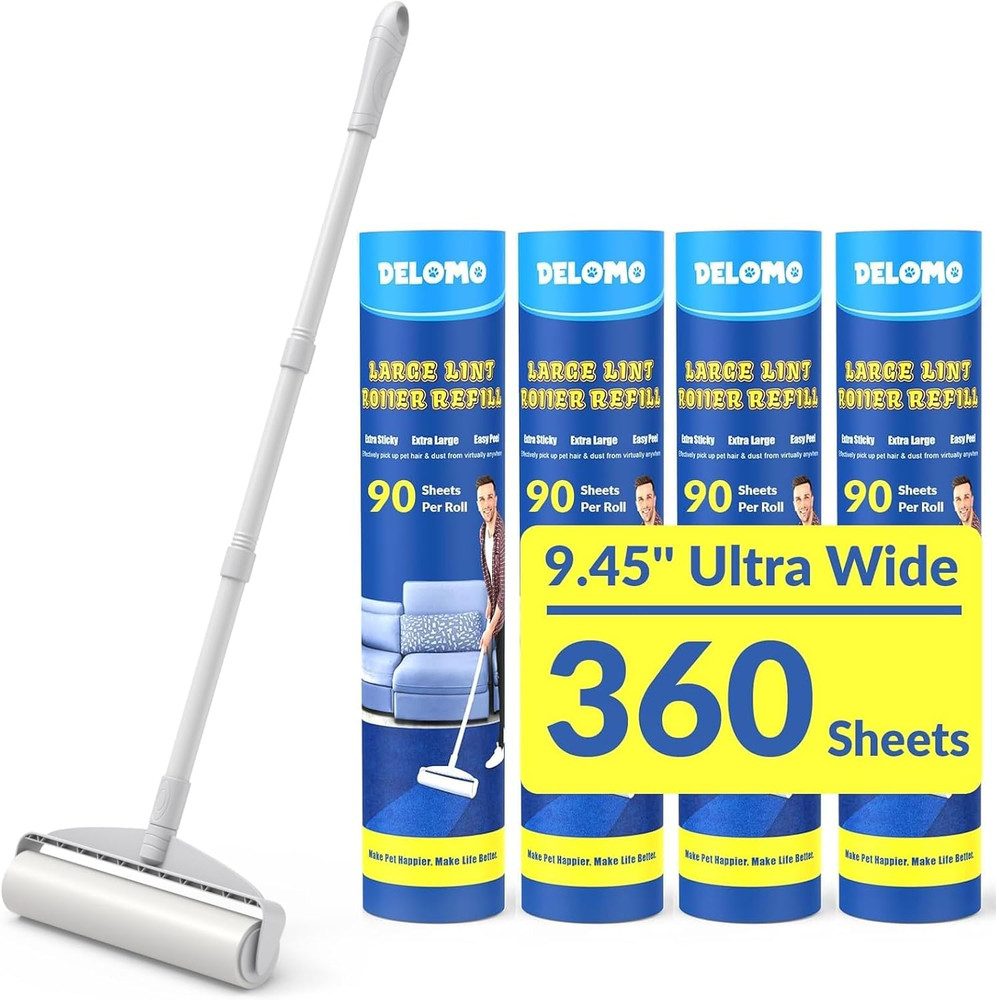 Large Lint Rollers for Carpet: Sticky Rollers for Floor  9.45 in with 3 Extendab