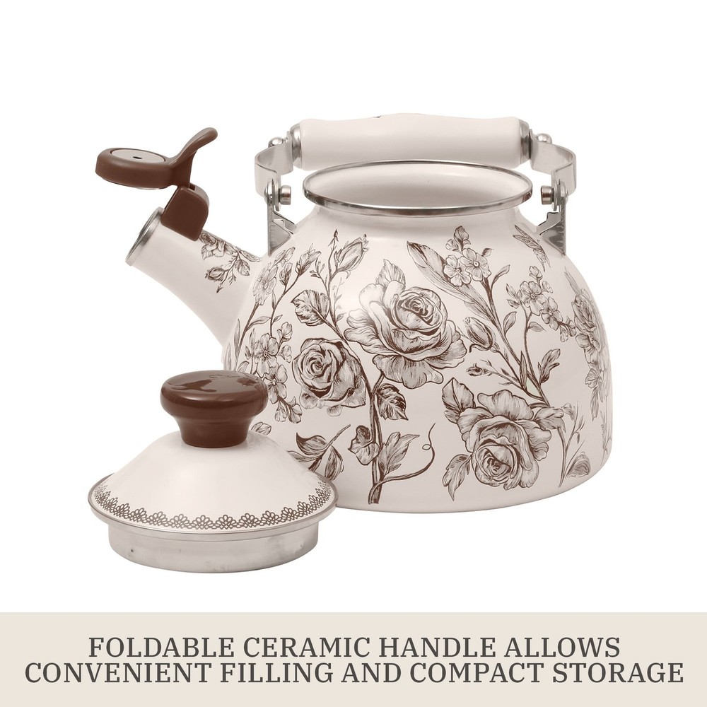 2.0-Quart Enamel on Steel Agatha Tea Kettle Brown