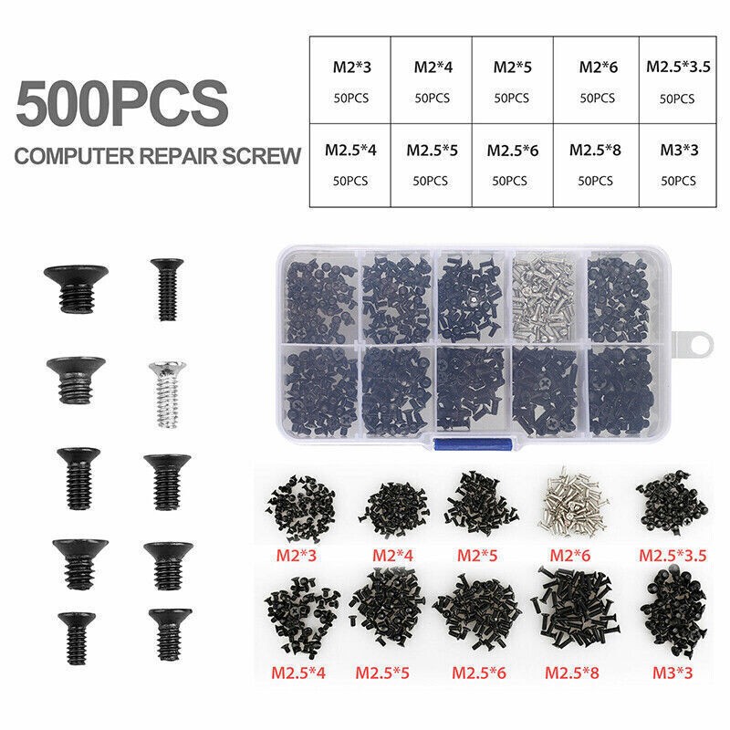 500Pcs Universal Laptop Notebook Computer Repair Screws Kit With Plastic Box