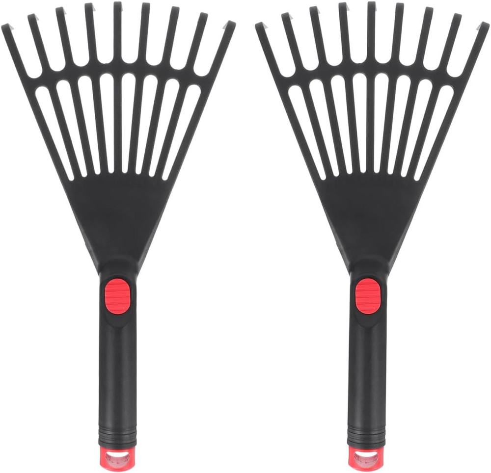 2Pcs Plastic Leaf Rake with Short Handle Yard Garden Rake for Lawns, Grass, Flow