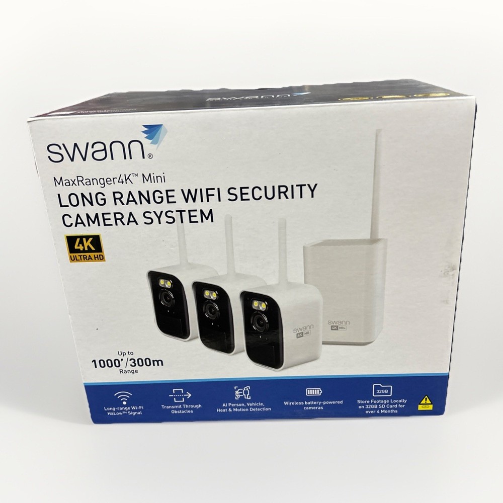 Swann MaxRanger Mini 4K Wireless Security System, 3-Pack