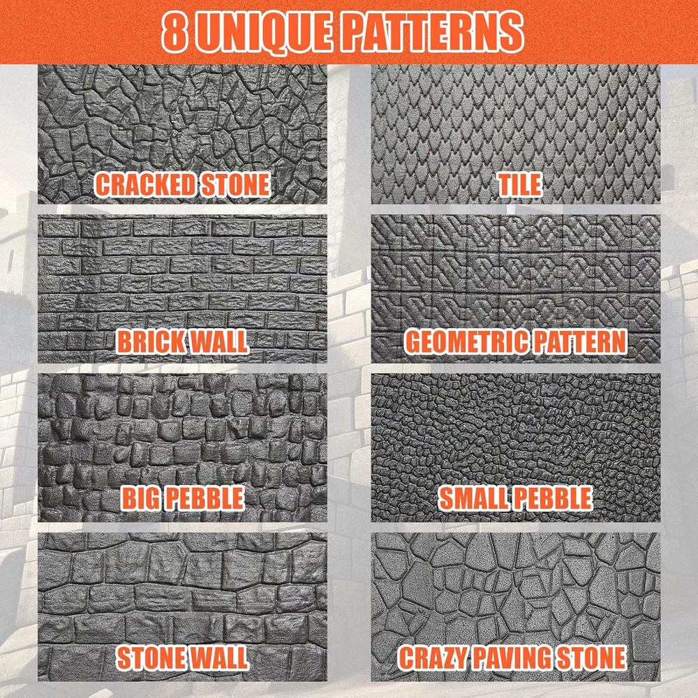 9 Pcs Clay Texture Roller Set Handle 8-Pattern 3D-Printed Miniature Terrain