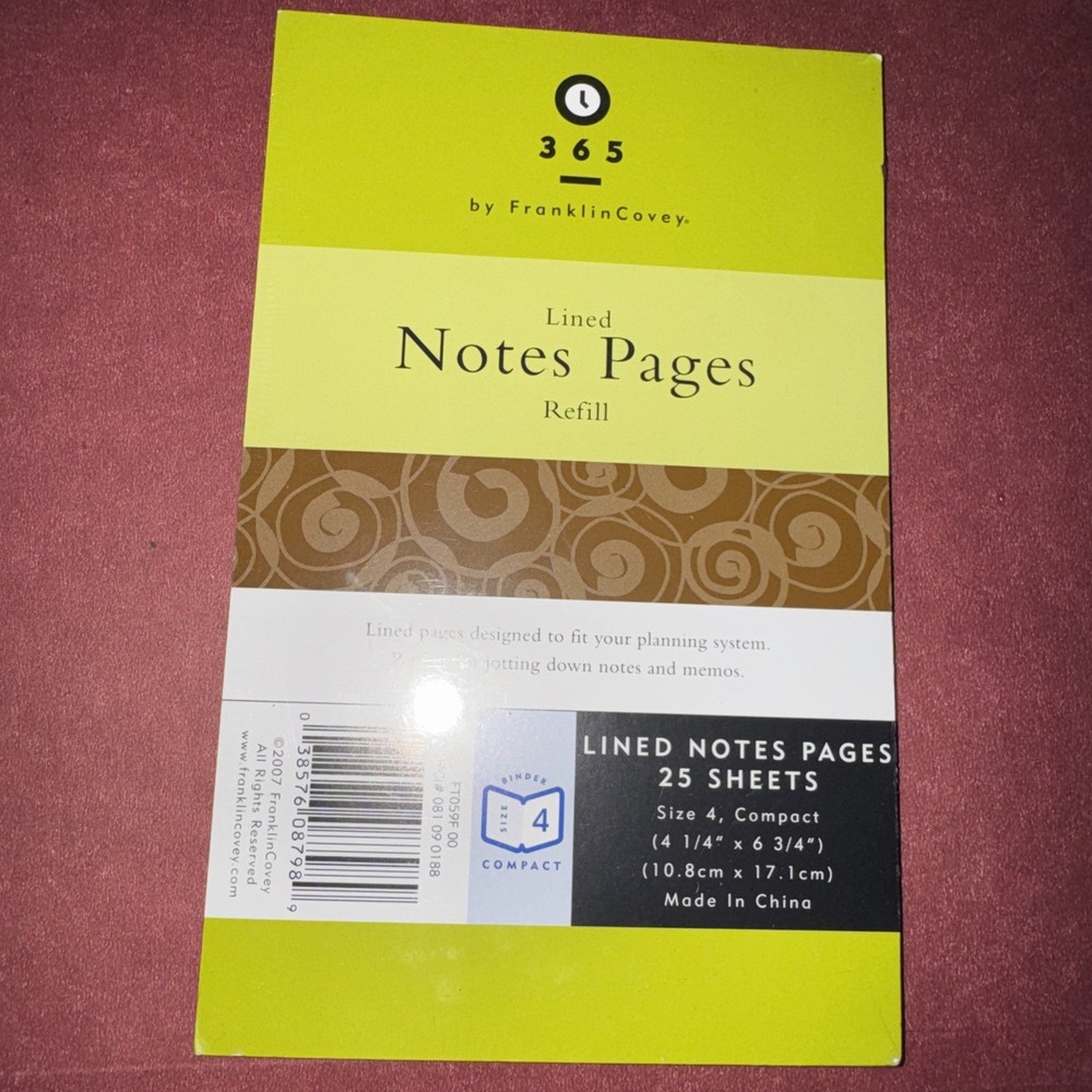 365 By Franklincovey Lined Note Pad Refill Biender Size 4 Classic 25 Sheets