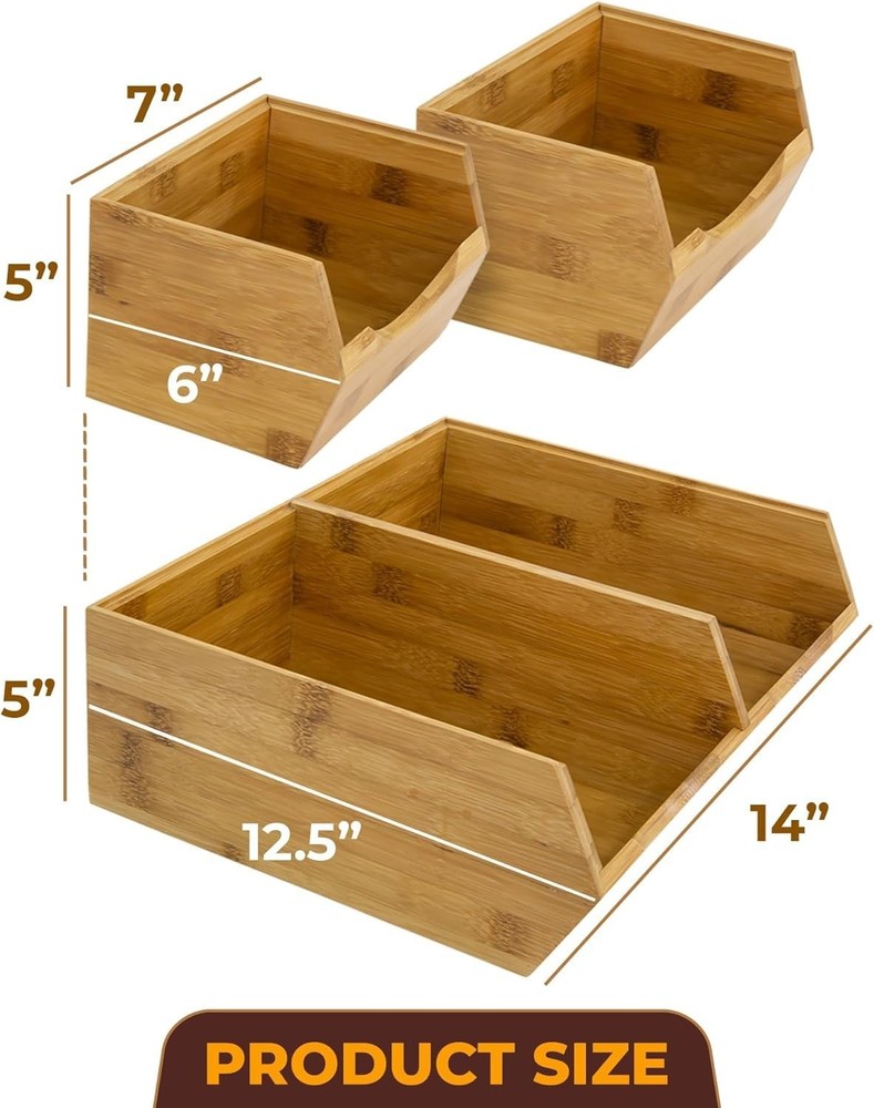 Bamboo Pantry Storage Bins - Stackable Baskets, Potato and Onion Storage