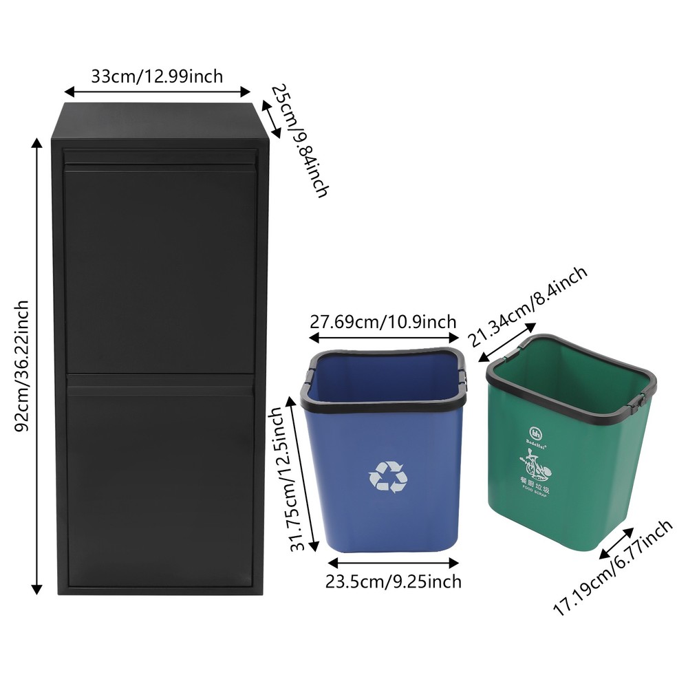 2-Grid Kitchen Trash Can Cabinet Double Tilt-out Trash Can Trash Bin Holder