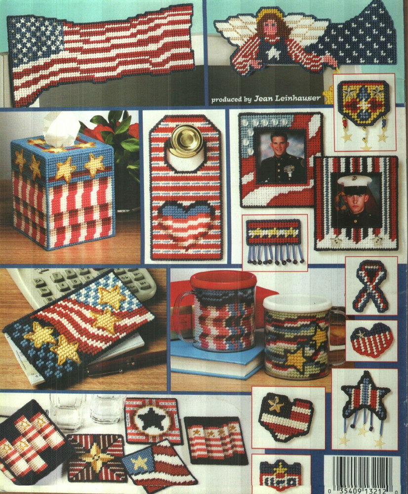 RED WHITE AND BLUE PLASTIC CANVAS PROJECTS TISSUE COVER COASTERS PATTERN BOOK