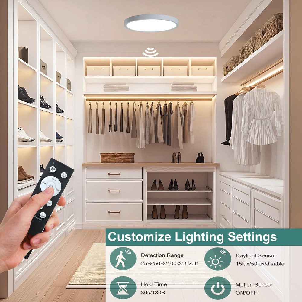 12 Inch Motion Sensor LED Ceiling Light Wired,Closet Lights Motion Activated ...