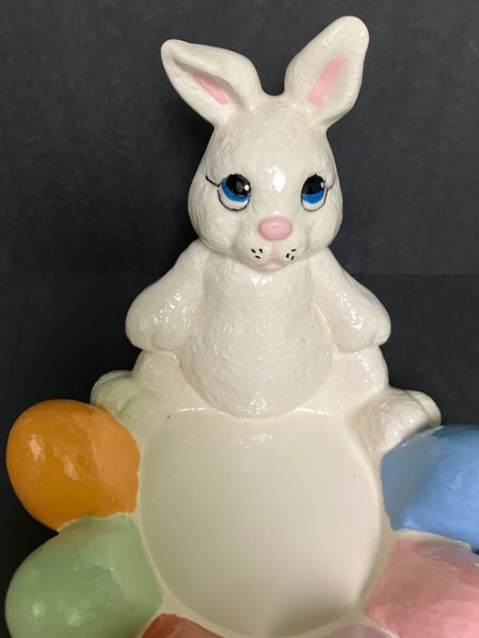 VINTAGE CERAMIC CANDY TRINKET EASTER DECOR BUNNY DISH