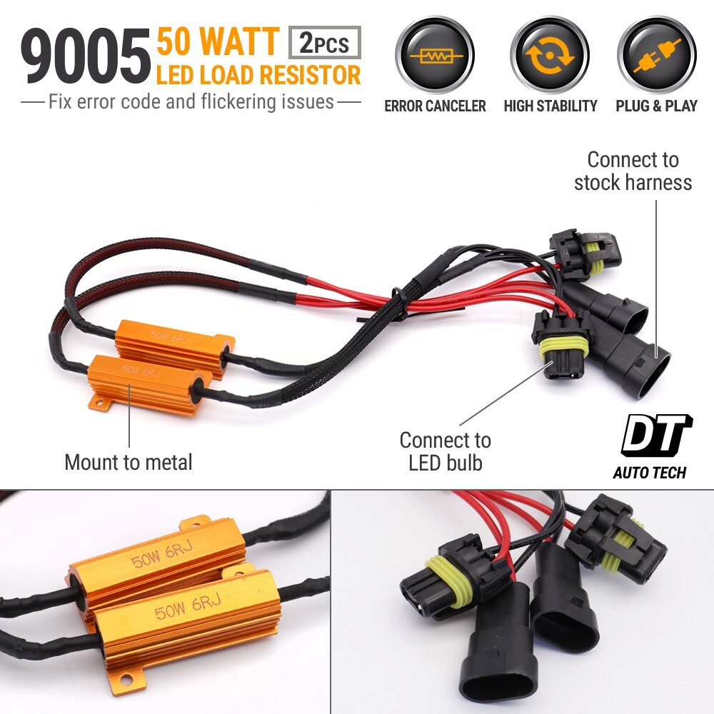 9005 LED DRL Fog Light Canbus 50W 6Ohm Load Resistor Wiring Canceller Decoder