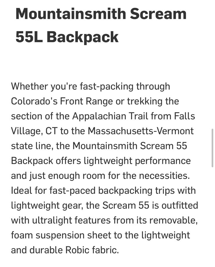 New! Mountainsmith Scream 55L Backpack ~Smoke Blue NWT