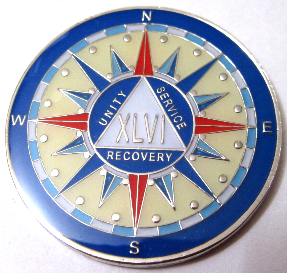 Alcoholics Anonymous medallion year 46 Compass AA Sober Chip token