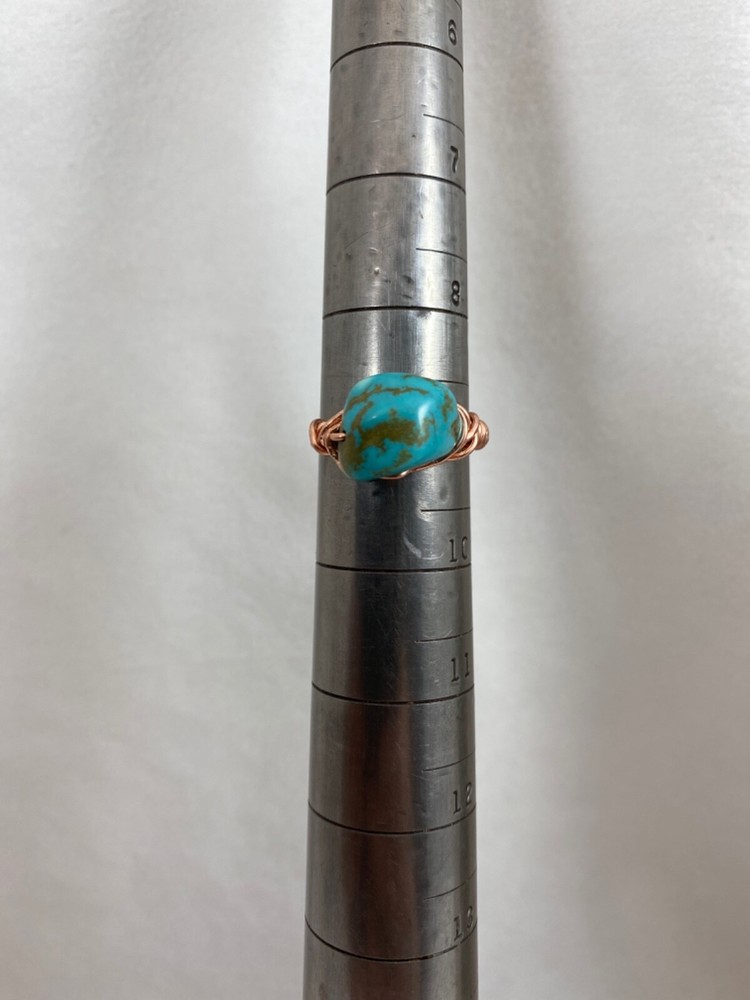 Handmade ~ Copper Wire Wrap ~ Turquoise Ring Size 9 #61