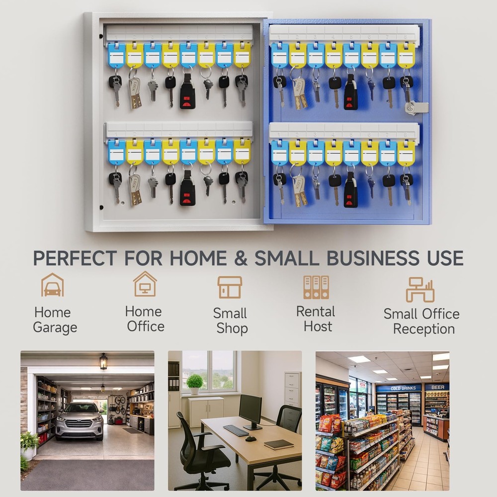 32-Keys Key Lock – Wall Mounted Key Cabinet with Key Lock, Writable Key Racks...