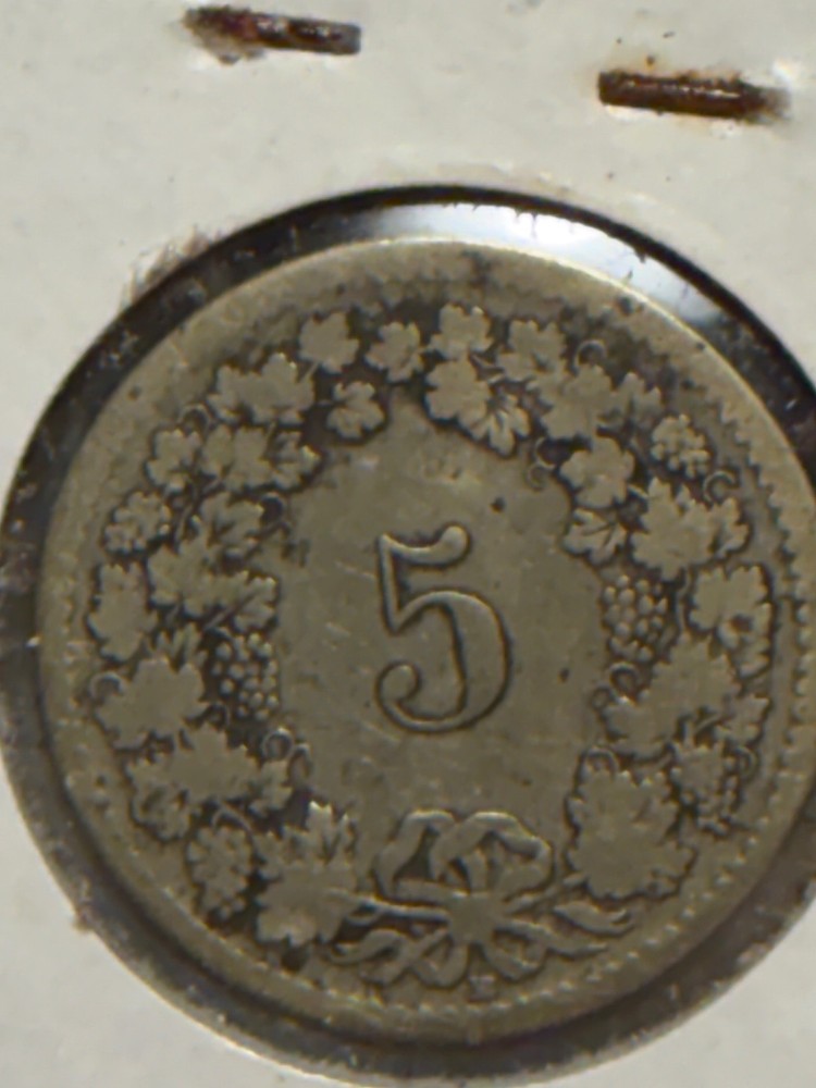 1850 Swiss 5 Rappen coin,
