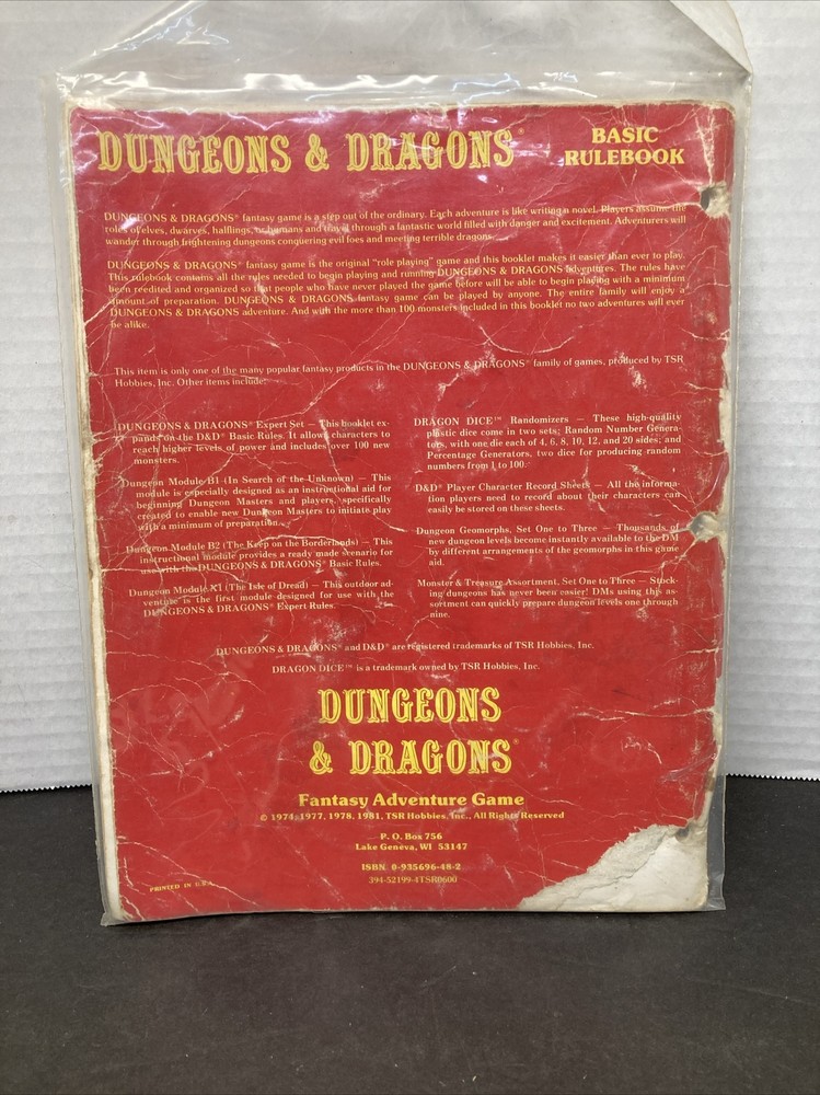1981 Dungeons & Dragons Fantasy Adventure Game Basic Rule Book D&D TSR #1