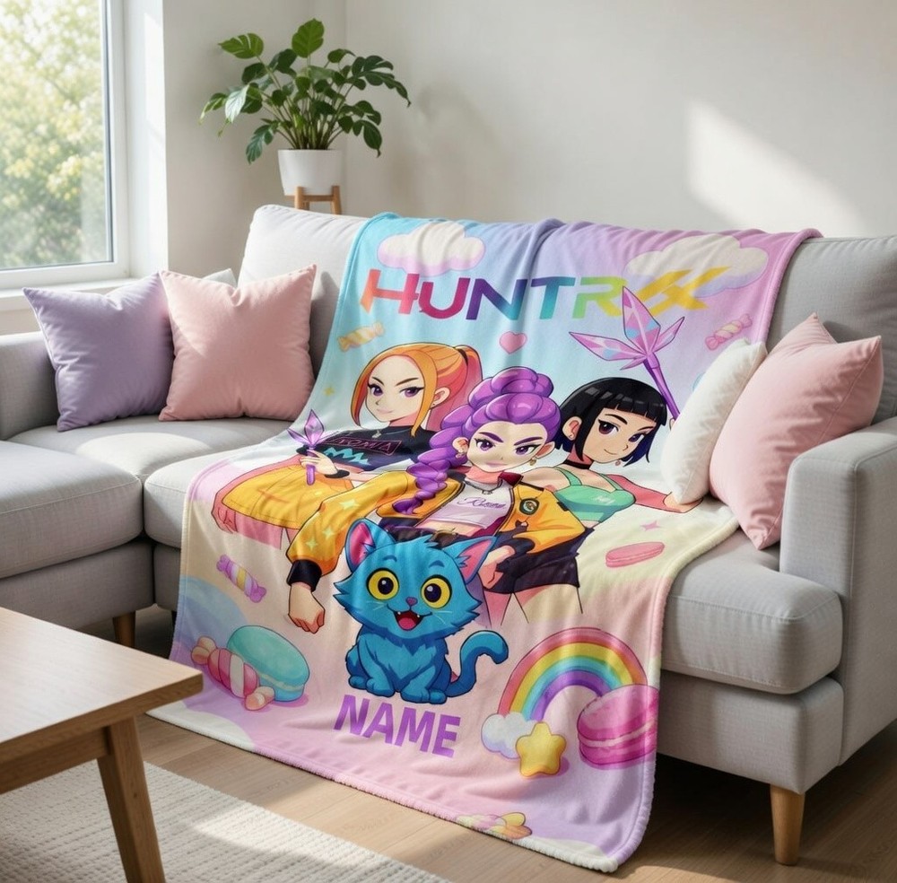 Custom Spring Anime Kpop Demon Flannel Blanket Easter Cozy Gift