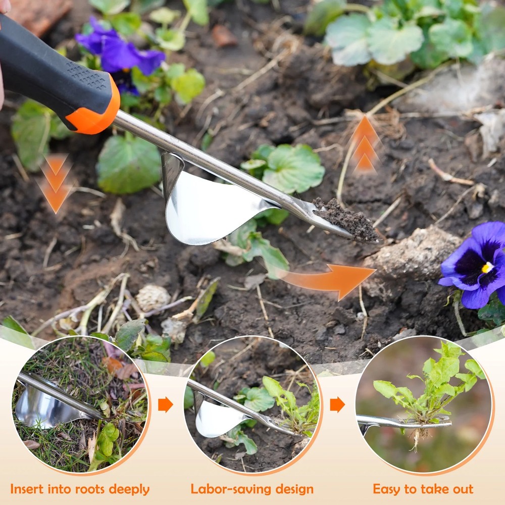 urorentea 3 Pack Weed Puller Hand Weeder Tool 4 Teeth Crack Garden Tool
