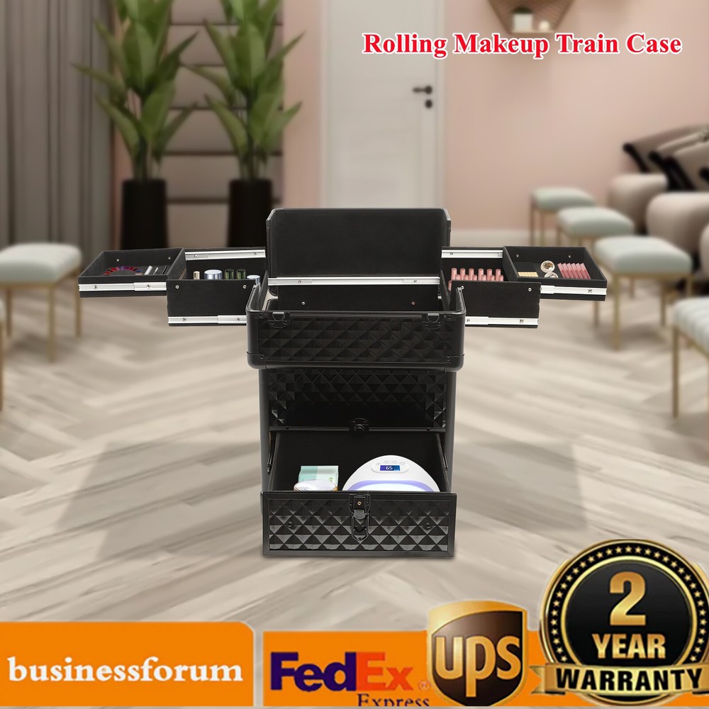 Makeup Trolley Rolling Makeup Train Case Durable Large Capacity Organizer W/lock