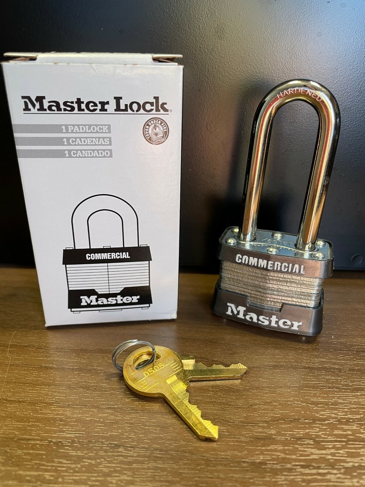 Master Lock 3LH Padlock, Keyed Alike, Long Shackle, Rectangular Steel Body,