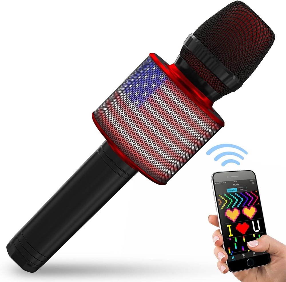 Bluetooth Karaoke Microphone Speaker Wireless Portable LED Light Display - NIB