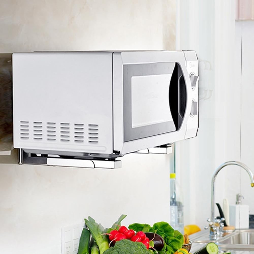 iayokocc Wall Mounted Microwave Bracket, Kitchen Foldable free size, Silver