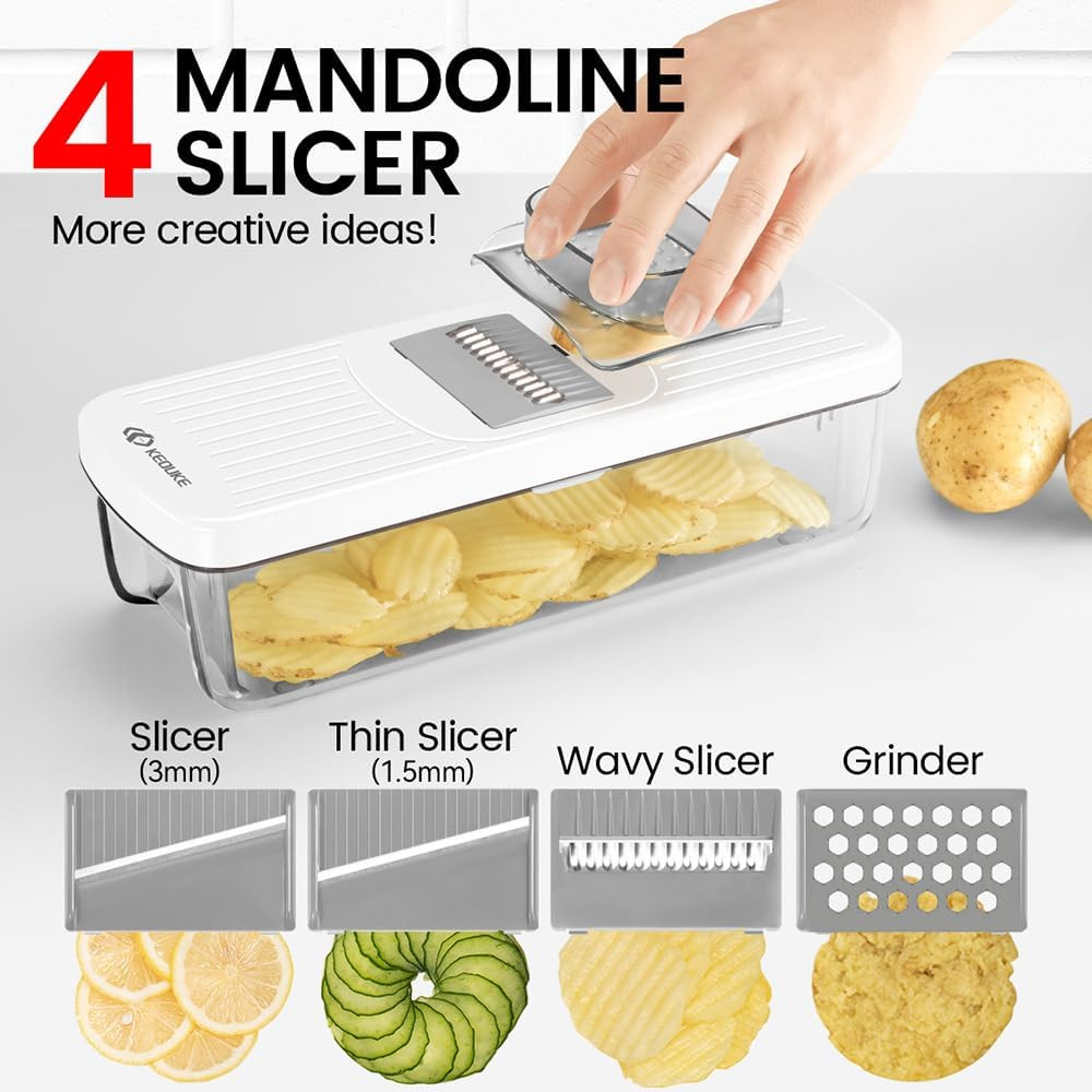8-In-1 Vertical Vegetable Chopper Mandoline Slicer with Container White - Safe T