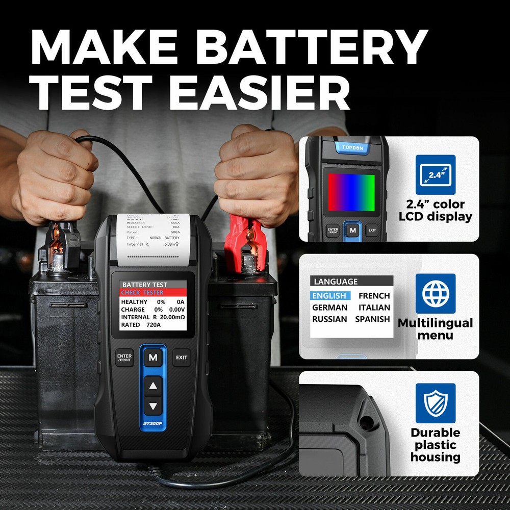 Auto Car Battery Tester with Printer 6V 12V Cranking Charging Load Test Analyzer