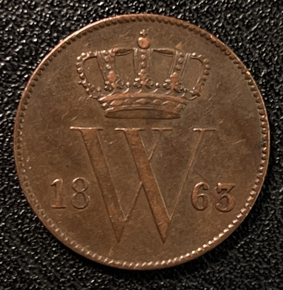 1863 Netherlands 1 Cent Copper Coin XF