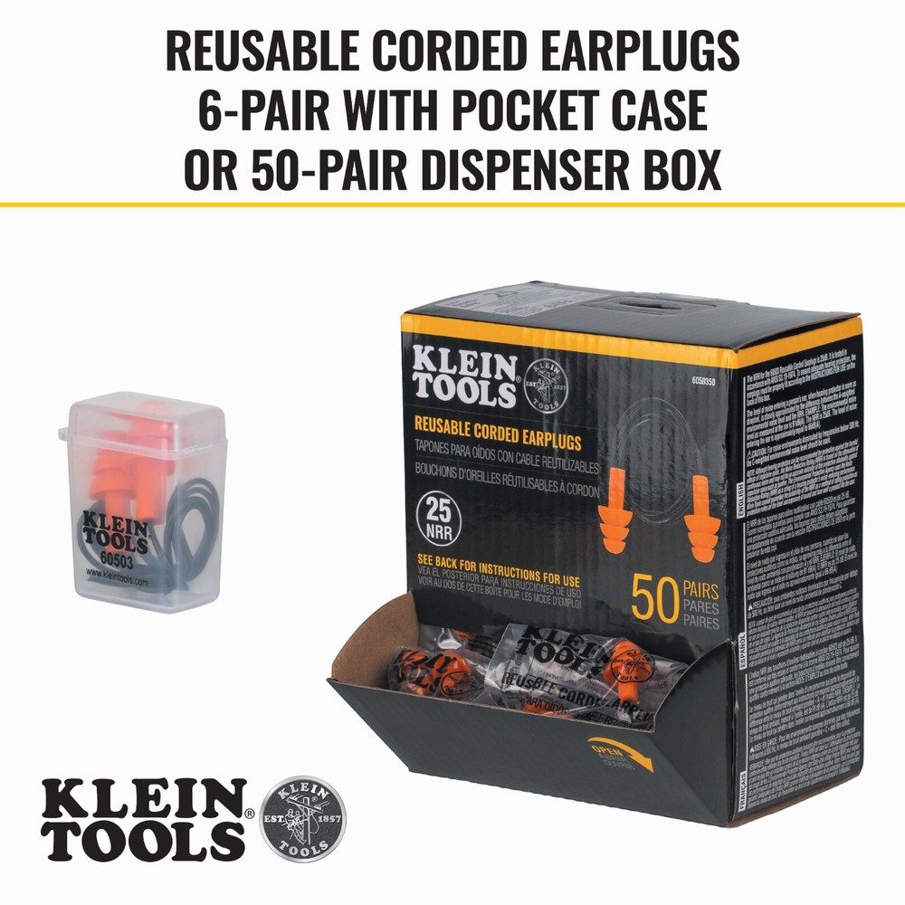 Klein Tools 605036 Corded Earplugs, 6-Pair Pack