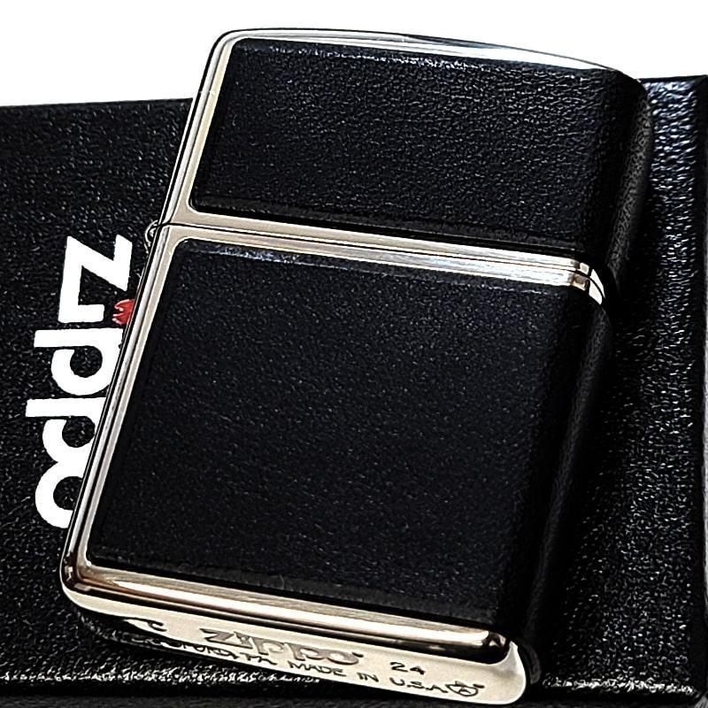 Zippo Armor Case Black Cowhide Leather Silver 3 Sided Processing Lighter Japan