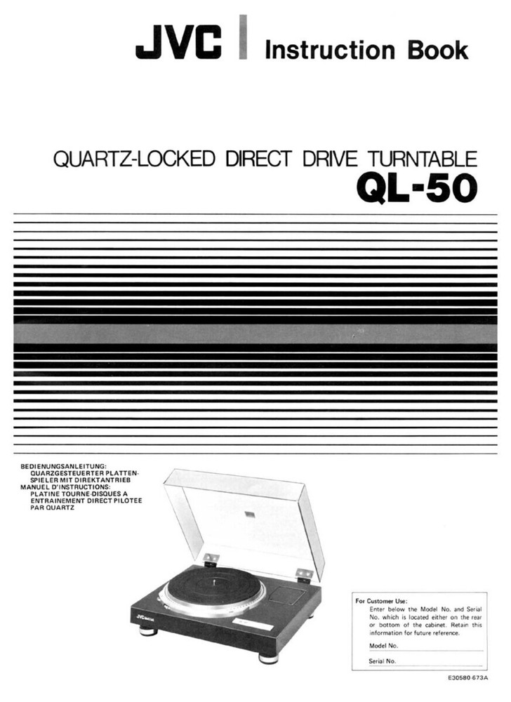 JVC QL-50 Turntable Owners Instruction Manual Reprint