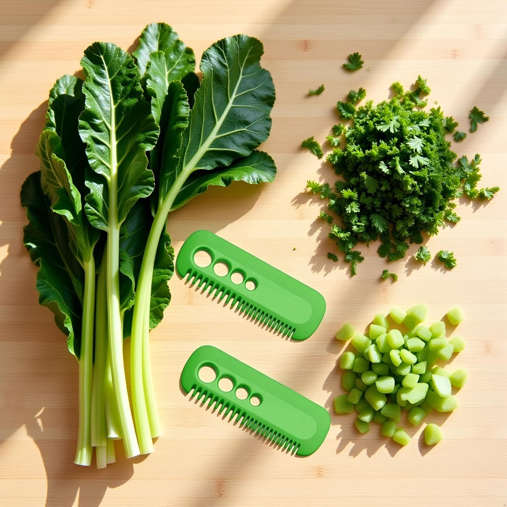 2Pcs Green Leaf Herb Stripper,Vegetable Herb Eliminator Comb Kitchen Herb Lea...