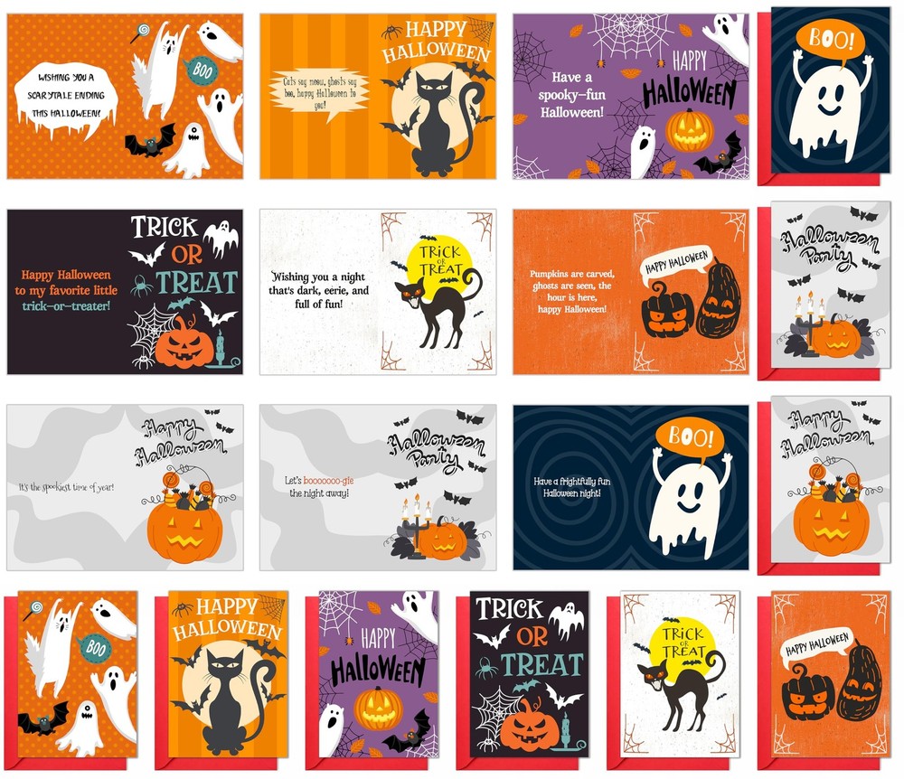 Halloween Cards with Envelopes, 18 Pack – 9 Assorted Designs