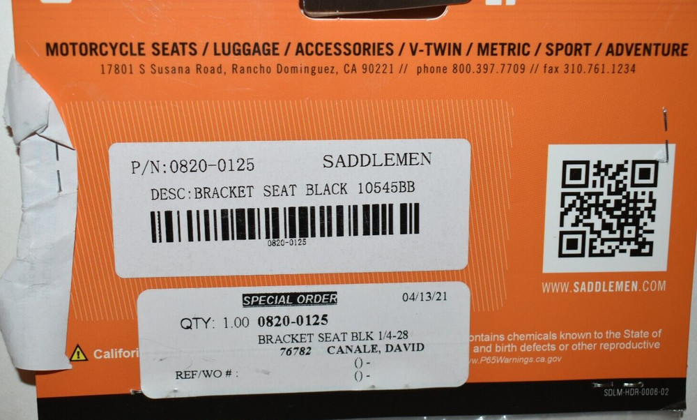 Saddlemen 0820-0125 Black Seat Bracket NOS H1