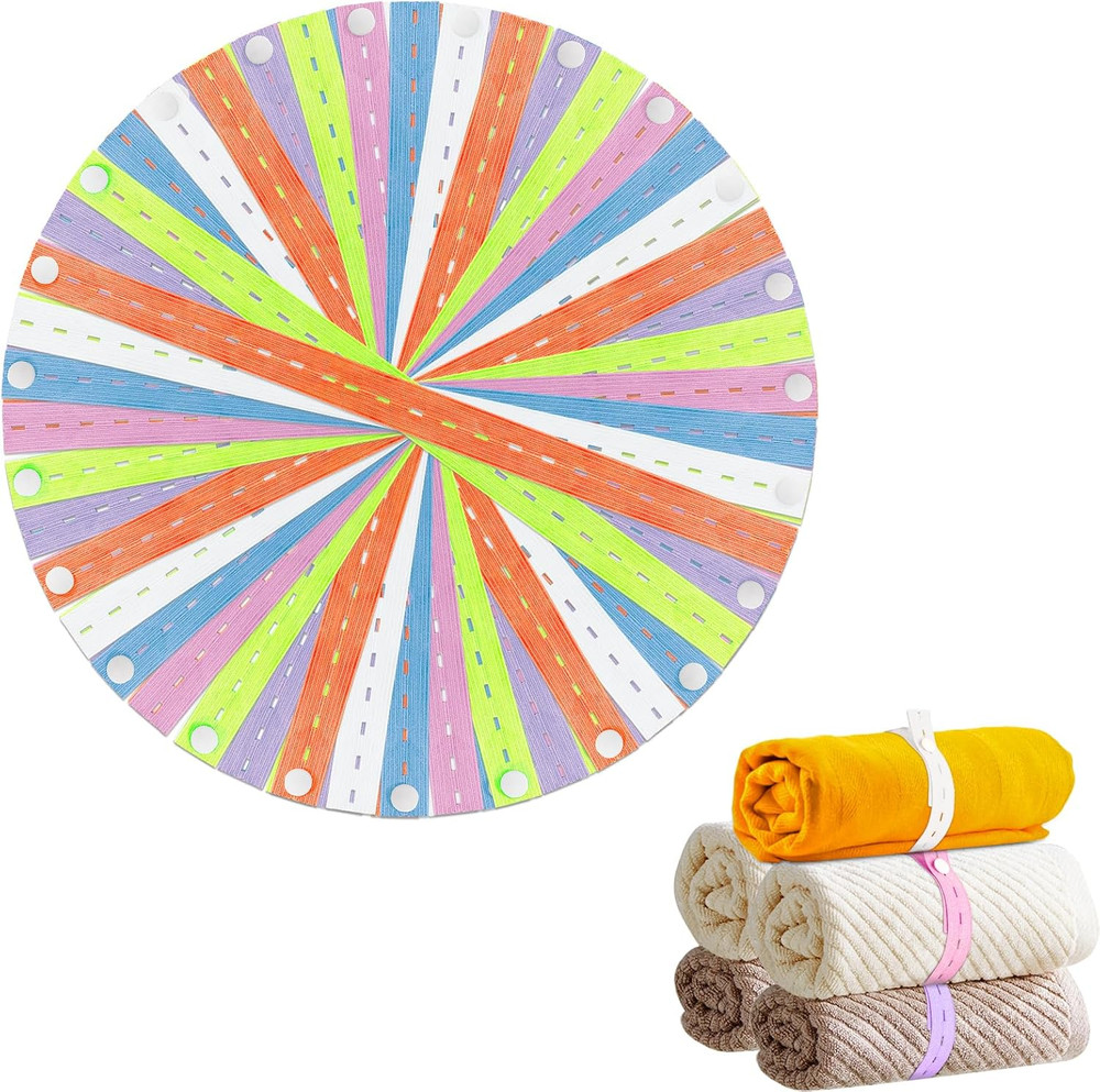 60Pcs Roll-Up Clothes Storage Elastic Band, Adjustable Clothing Storage Binding