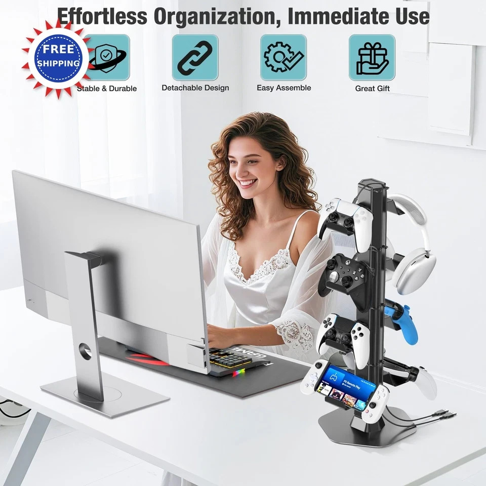 Controller Headset Holder Desk Charger Cable Organizer PS5 Xbox PS4 Switch