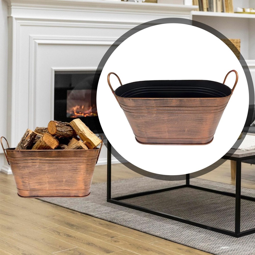 Firewood Bucket with Handle Storage Tub Fireplace Tools Organizer Container Easy