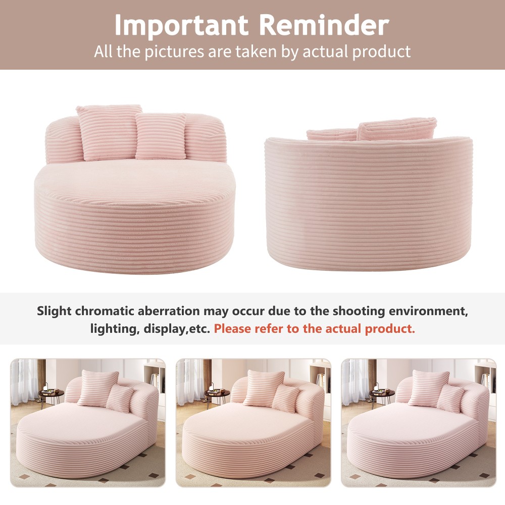 51.6" Sofa Bed Chaise Lounge Sofa Boneless Couch Compression Sofa Couch, Pink