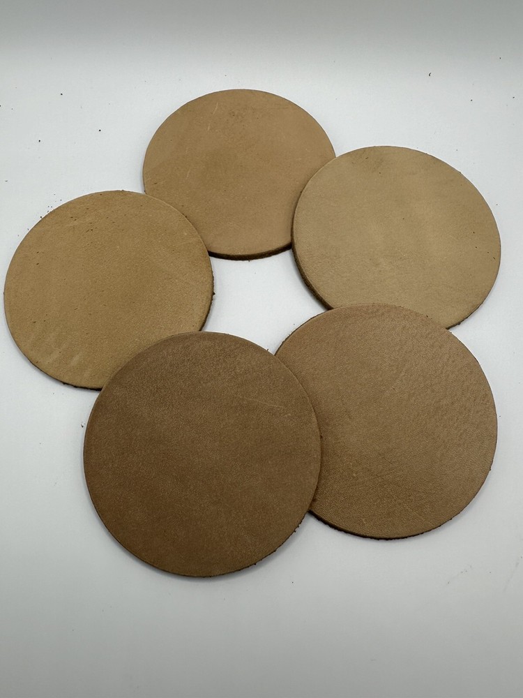 3 Inch Natural Leather Die Cut Coasters Blanks ( 5pc)