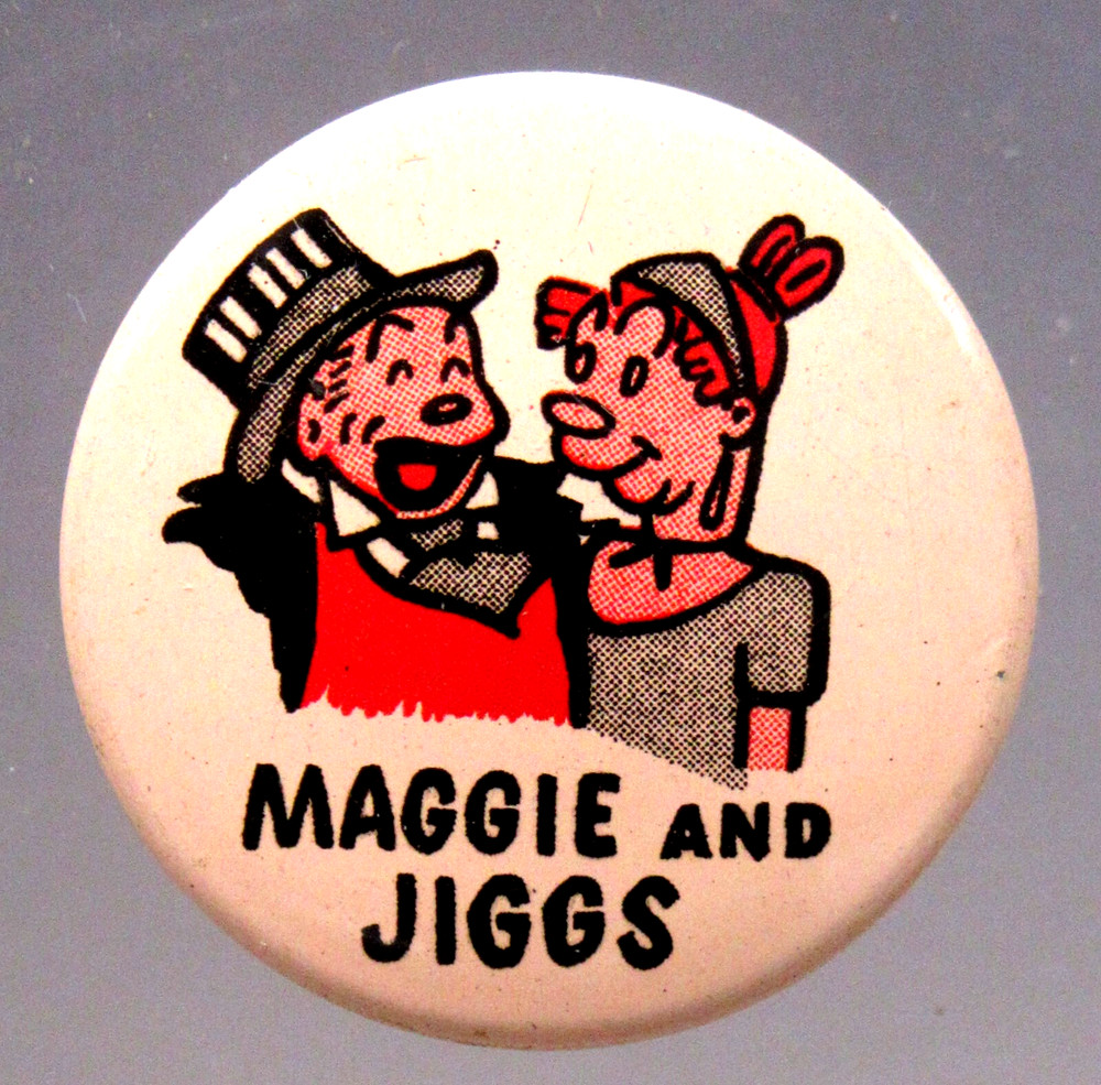 older King Features MAGGIE & JIGGS tin 1" pinback button fb