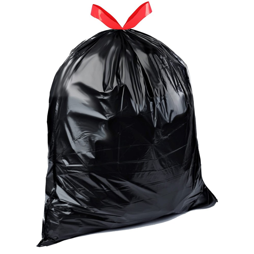 Amazon Basics Multipurpose Drawstring Trash 50 Count (Pack of 1), Red,Black