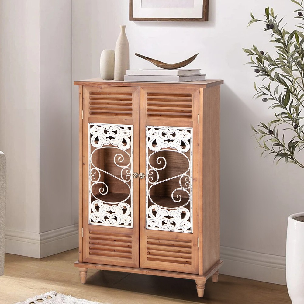 2 Doors Storage Cabinet Buffet Sideboard Distressed Accent Cabinet Entryway