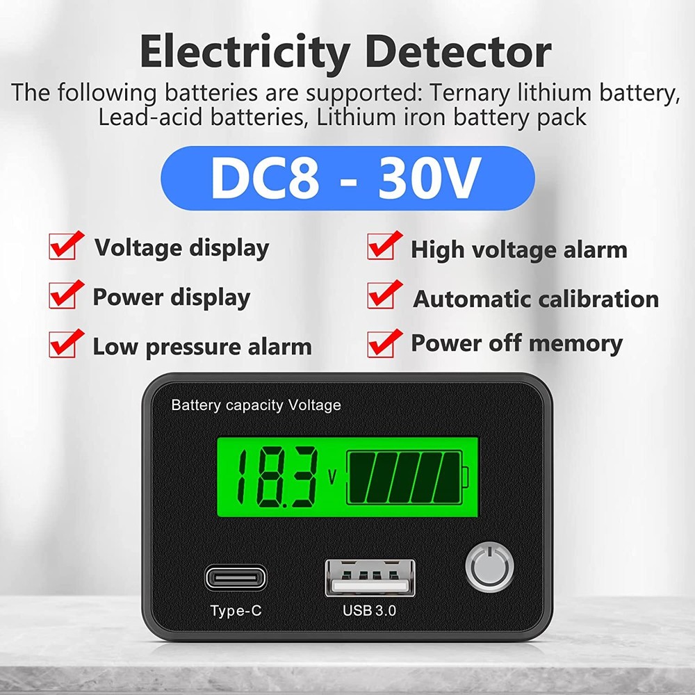 12V Voltage Battery Panel USB Digital Display Meter For Battery Car Motorcycle