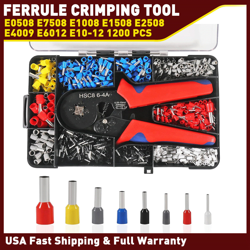 Ferrule Crimping Tool Cable Wire Electrical Crimper Pliers w/ 1200pcs Terminals