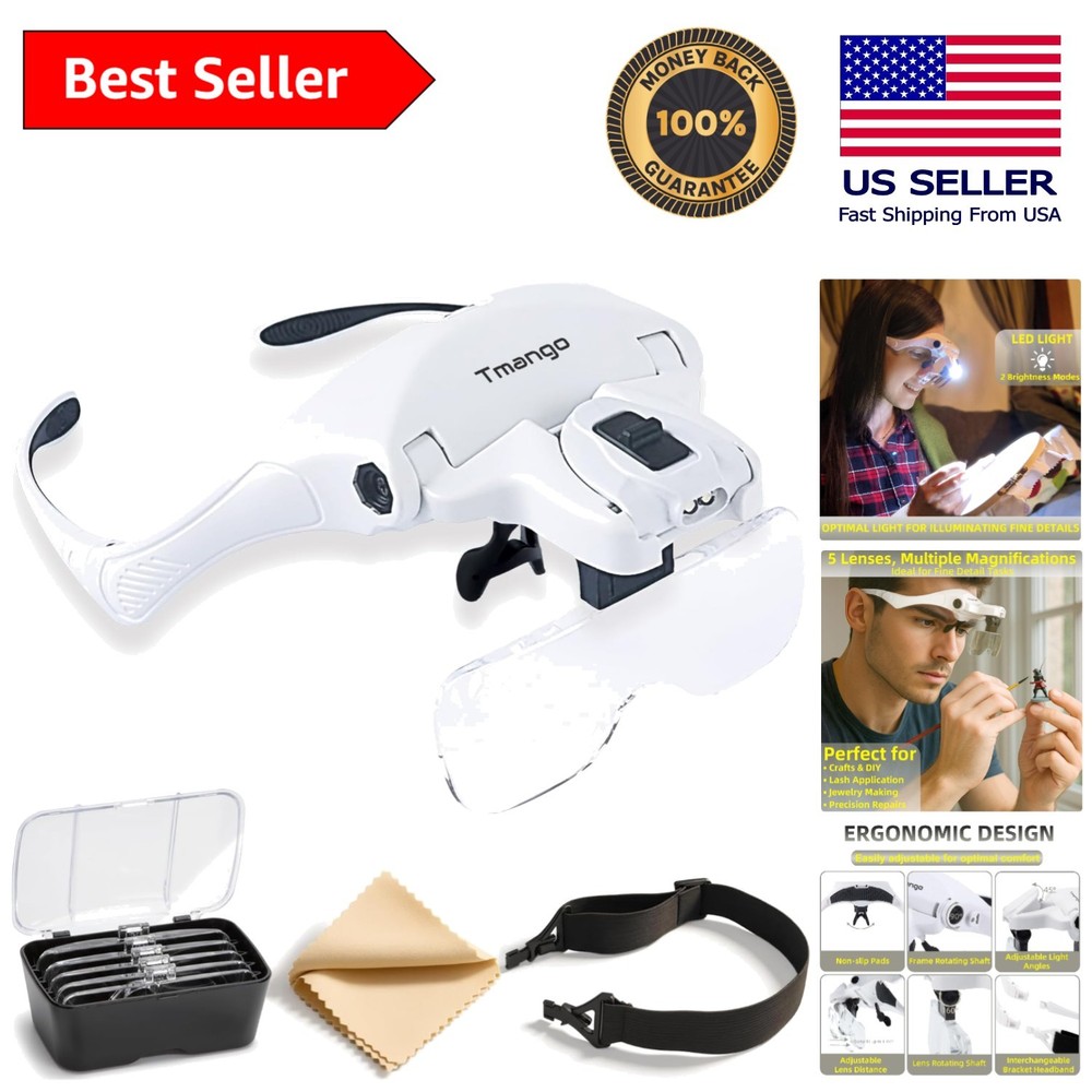 Hands-Free Lighted Magnifying Glasses with Interchangeable Lenses for Crafting