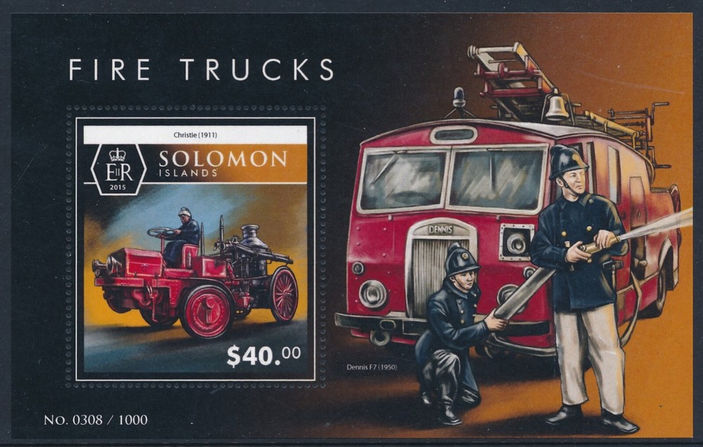 2015 SOLOMON ISLANDS FIRE TRUCKS MINI SHEET ($40) FINE MINT MNH