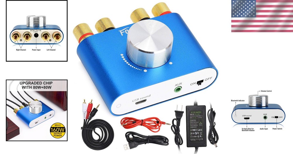 Wireless Stereo Amplifier with Bluetooth 5.0 Connectivity, Compact Design