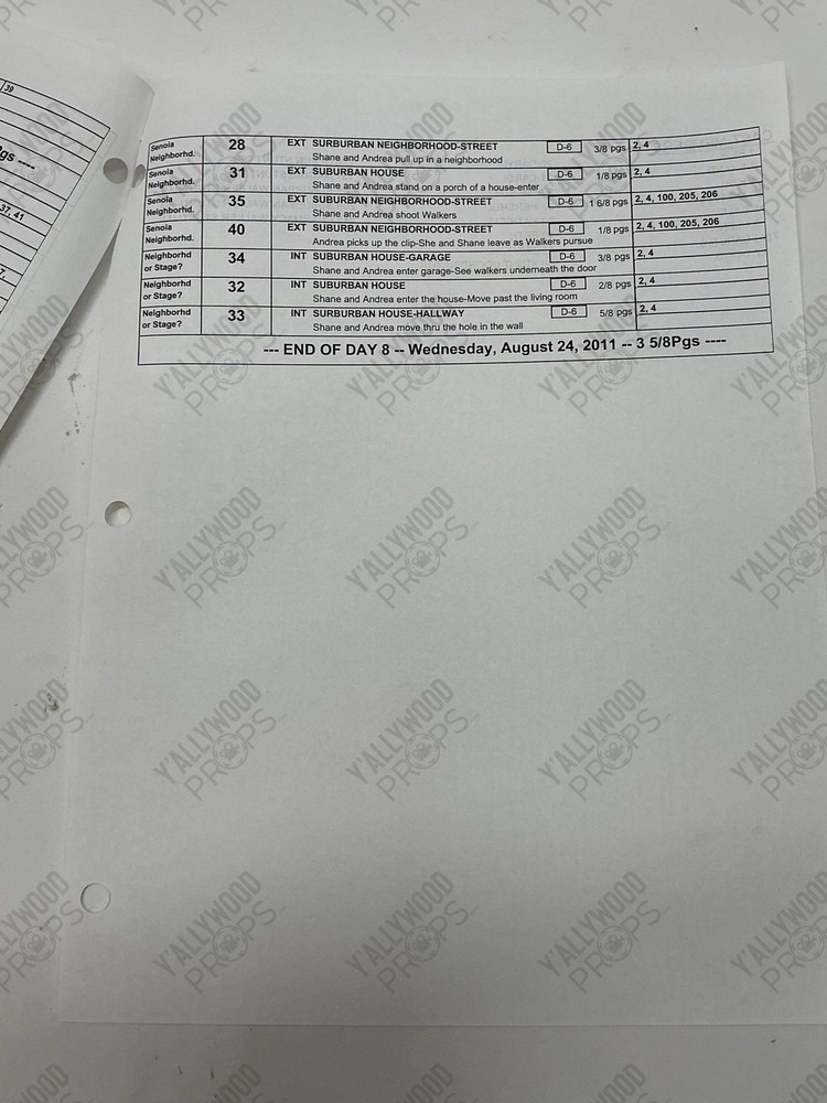 Prelim Shooting Schedule S2E7 The Walking Dead